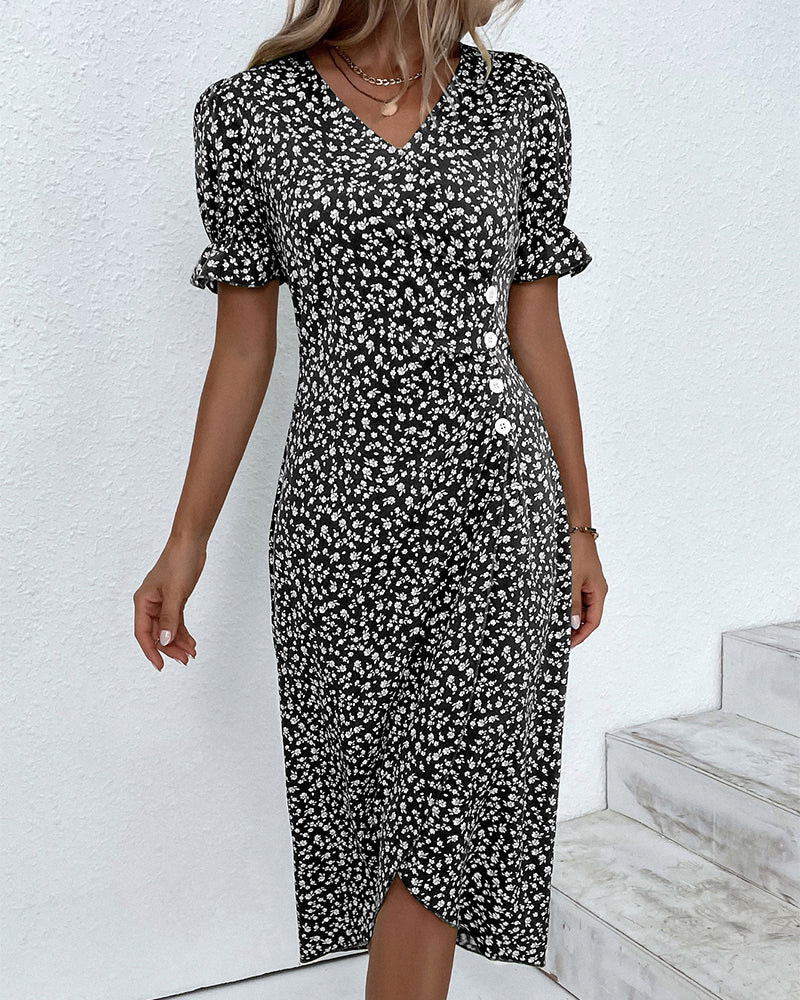 Maya Midi Dress – Vintage-Inspired V-Neck with Wrap Silhouette