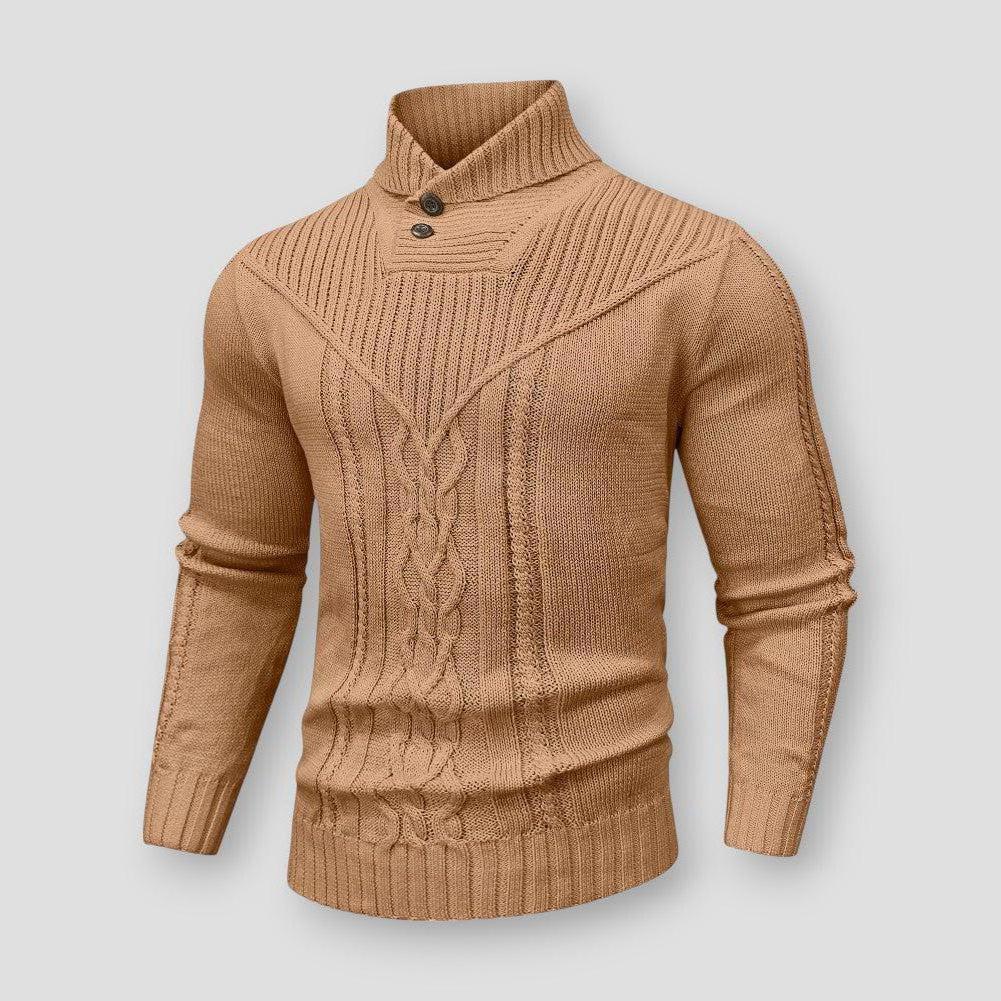 Rafael Cable Knit Sweater – Button Neck Pullover with Structured Ribbed Detail