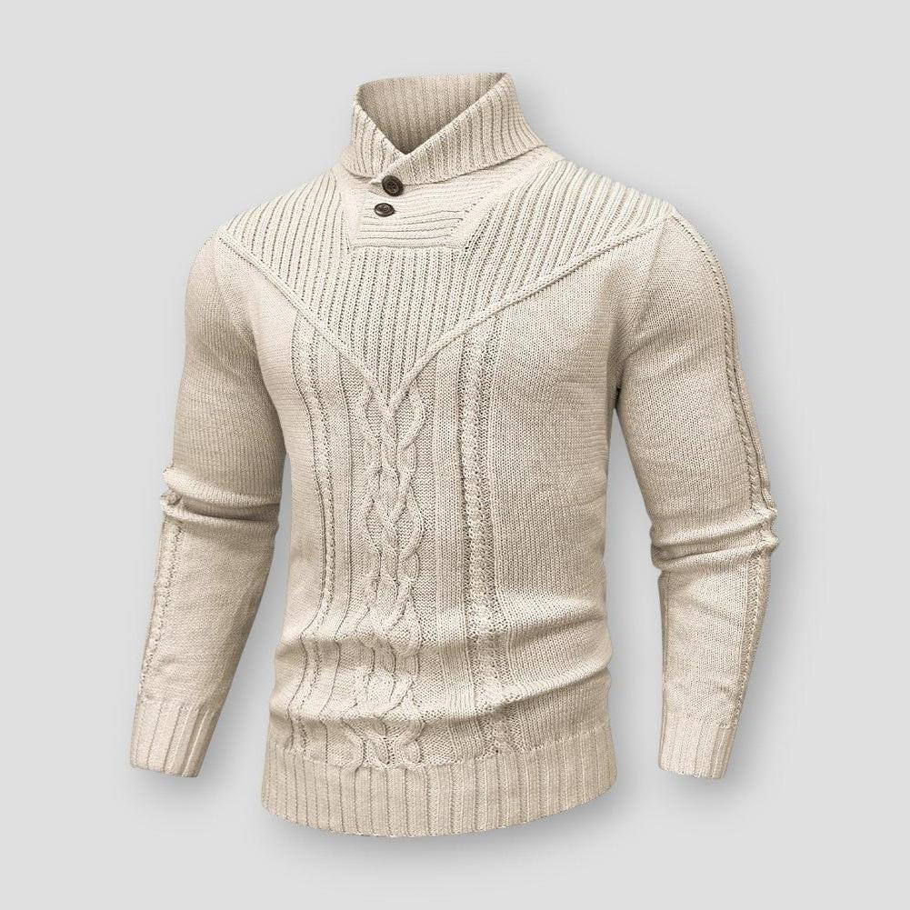 Rafael Cable Knit Sweater – Button Neck Pullover with Structured Ribbed Detail