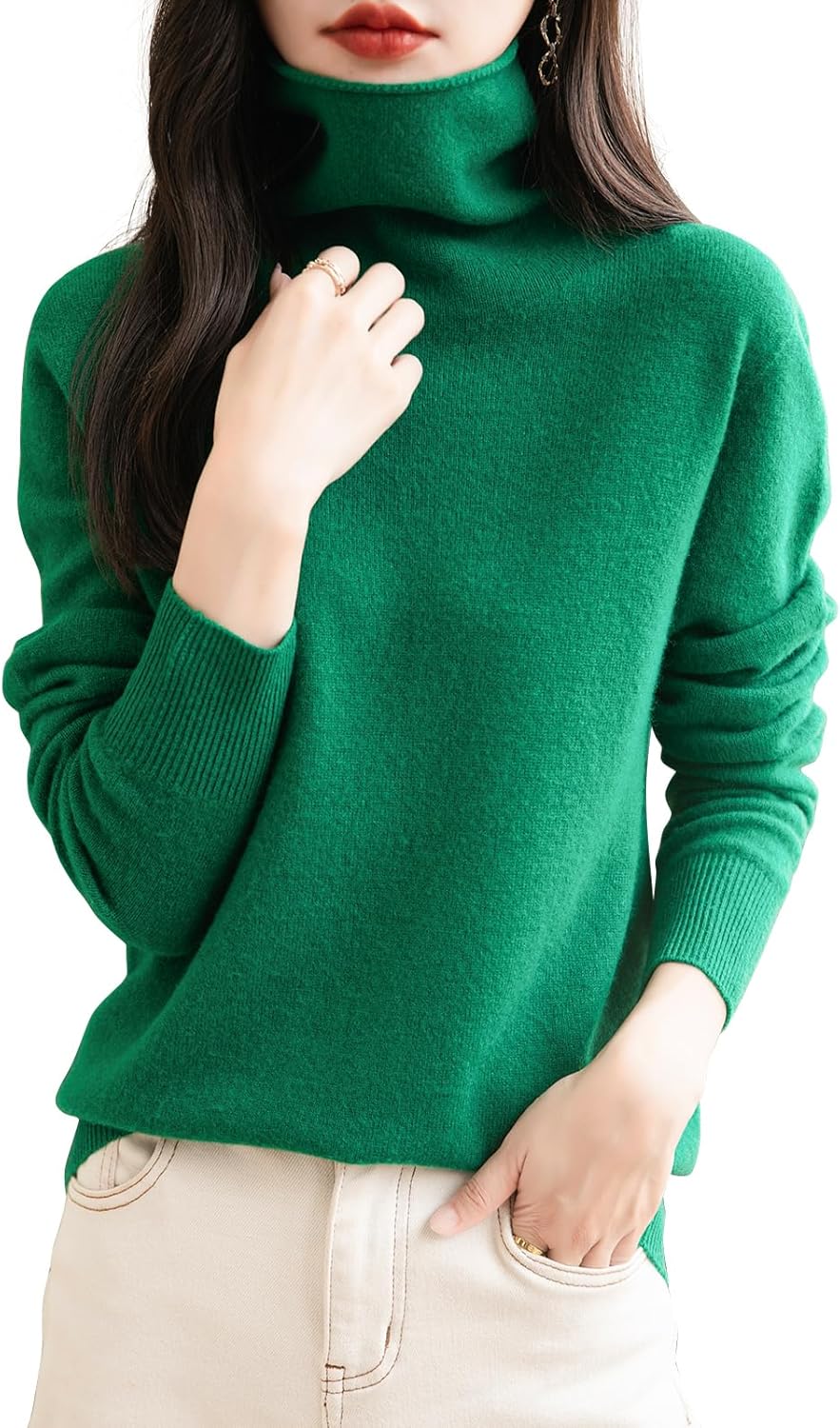 Elara Women’s Turtleneck Sweater – Merino Wool Seamless Knit for Winter Comfort