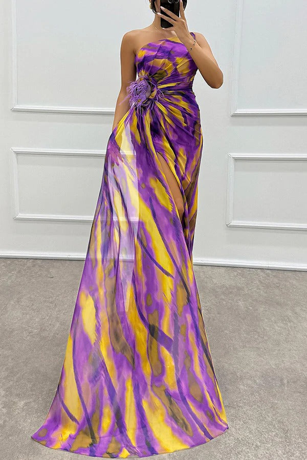 Sierra One-Shoulder Maxi Dress – Bold Print with Side Slit for Summer Events