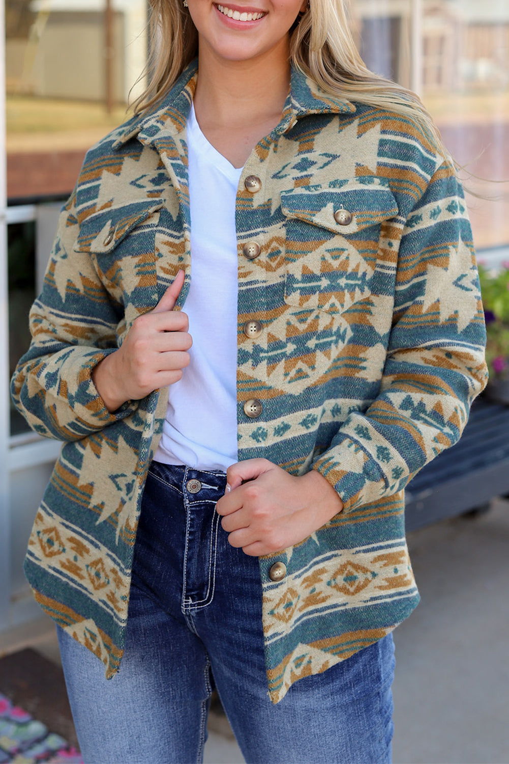 Stylish Aztec Western Vest Shacket