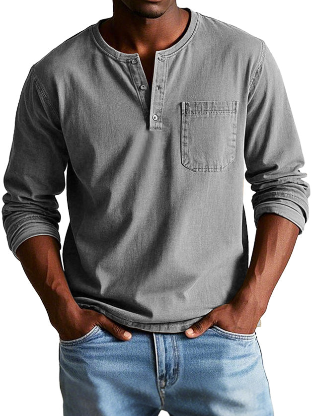 Harry Men’s Long Sleeve Shirt – Soft Breathable Polyester Henley