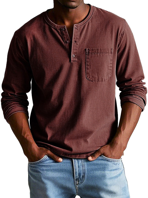 Harry Men’s Long Sleeve Shirt – Soft Breathable Polyester Henley