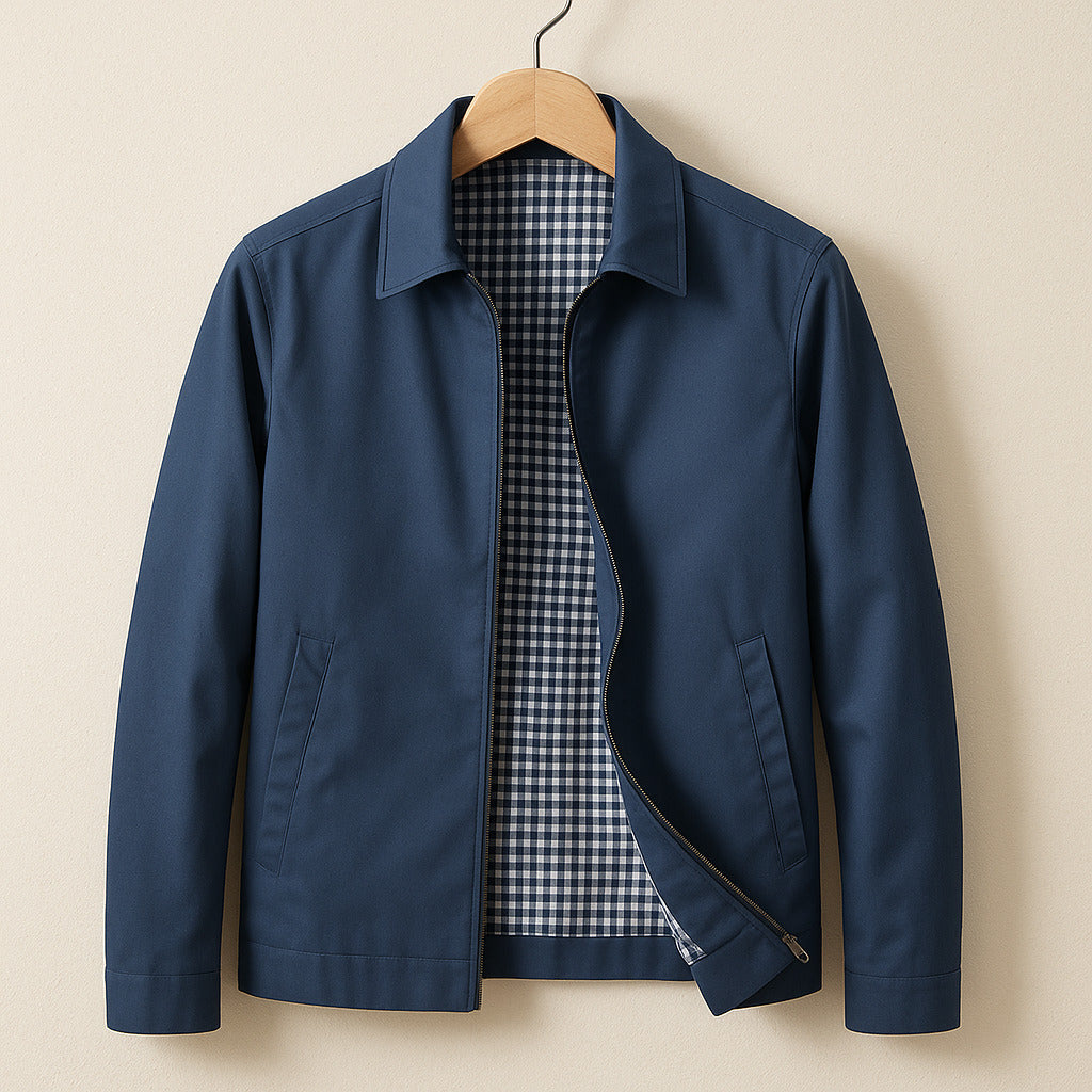 Fraser Lightweight Jacket – Men’s Twill Harrington with Gingham Lining & Slim Fit