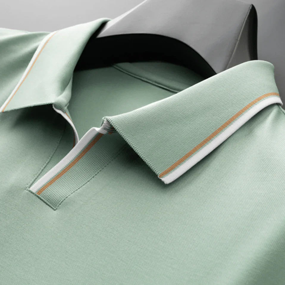 Lorenzo Men’s Silk Polo Shirt – Mulberry Blend with Tailored V-Neck Trim