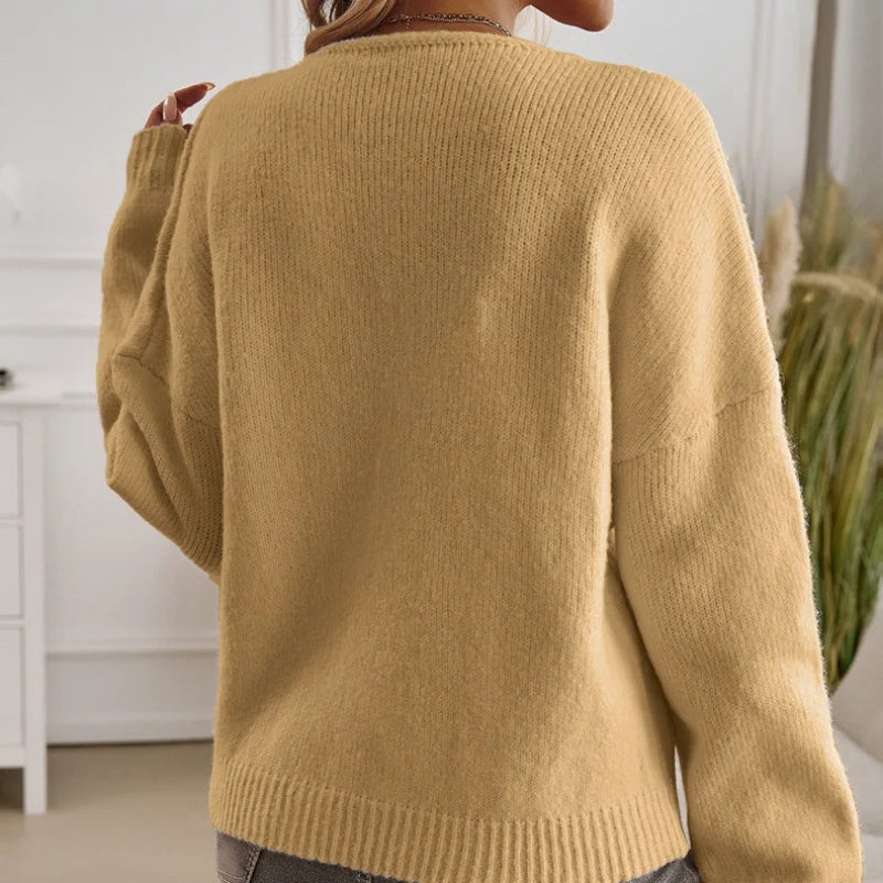 Amira Women’s Knit Sweater – Cotton Blend with Lace-Up Detail & Relaxed Fit