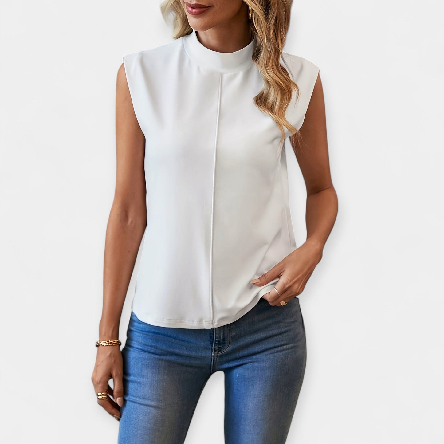 Moira Women’s Sleeveless Blouse – Silky Stand-Up Collar Top