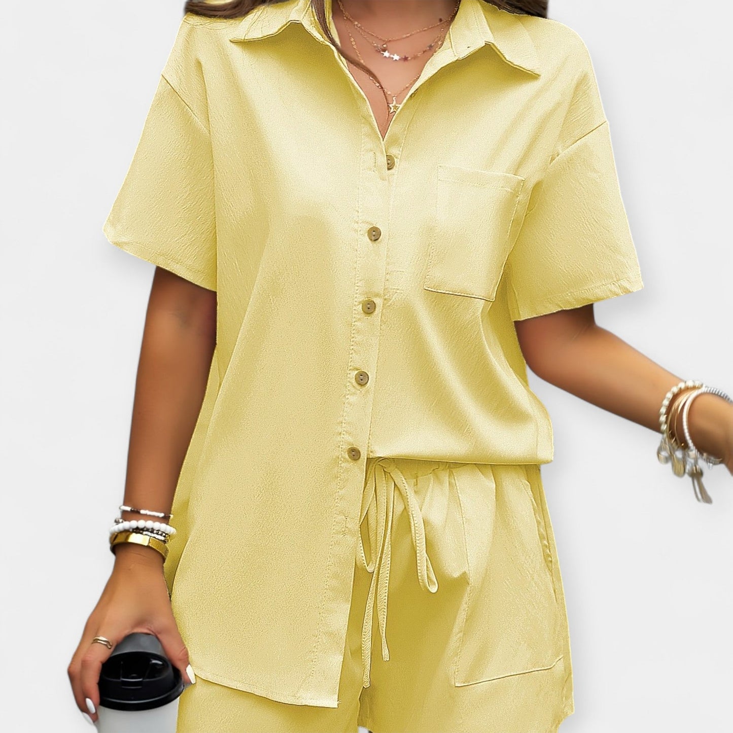 Aurelia Women’s Shirt & Shorts Set – Soft Cotton with Relaxed Fit