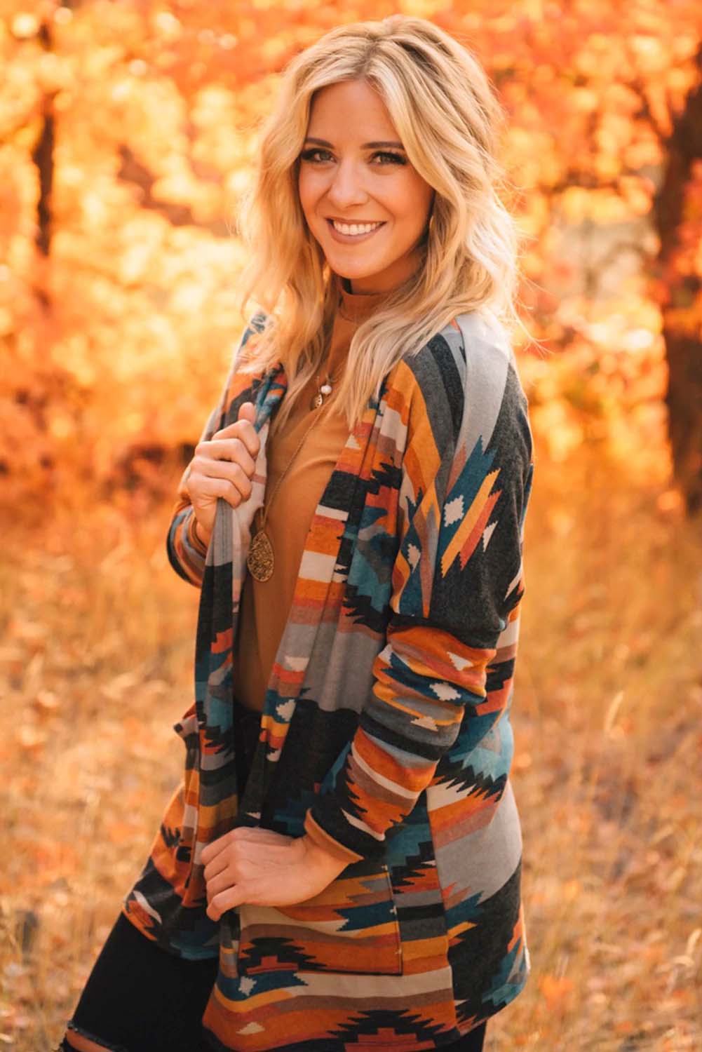 Trendy Western Vest with Aztec Print