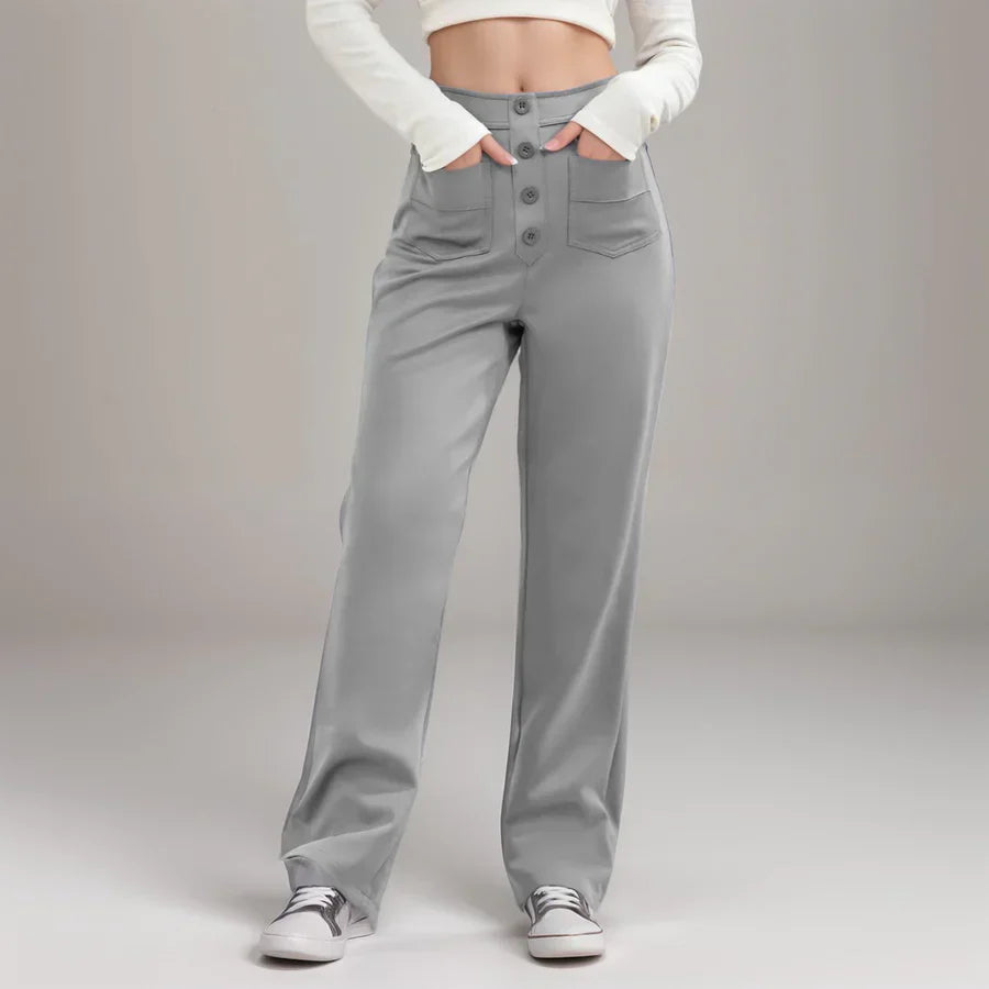 Maris Women’s High Waist Trousers – Breathable Fabric with Elastic Waistband