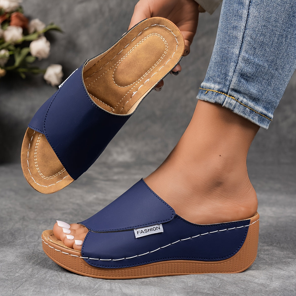 Sakura Women’s Wedge Sandals – Cushioned Slip-On Design with Arch Support