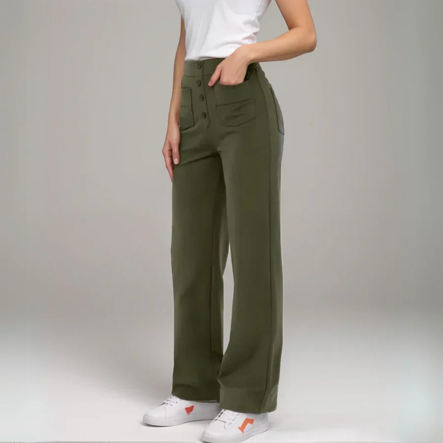 Maris Women’s High Waist Trousers – Breathable Fabric with Elastic Waistband