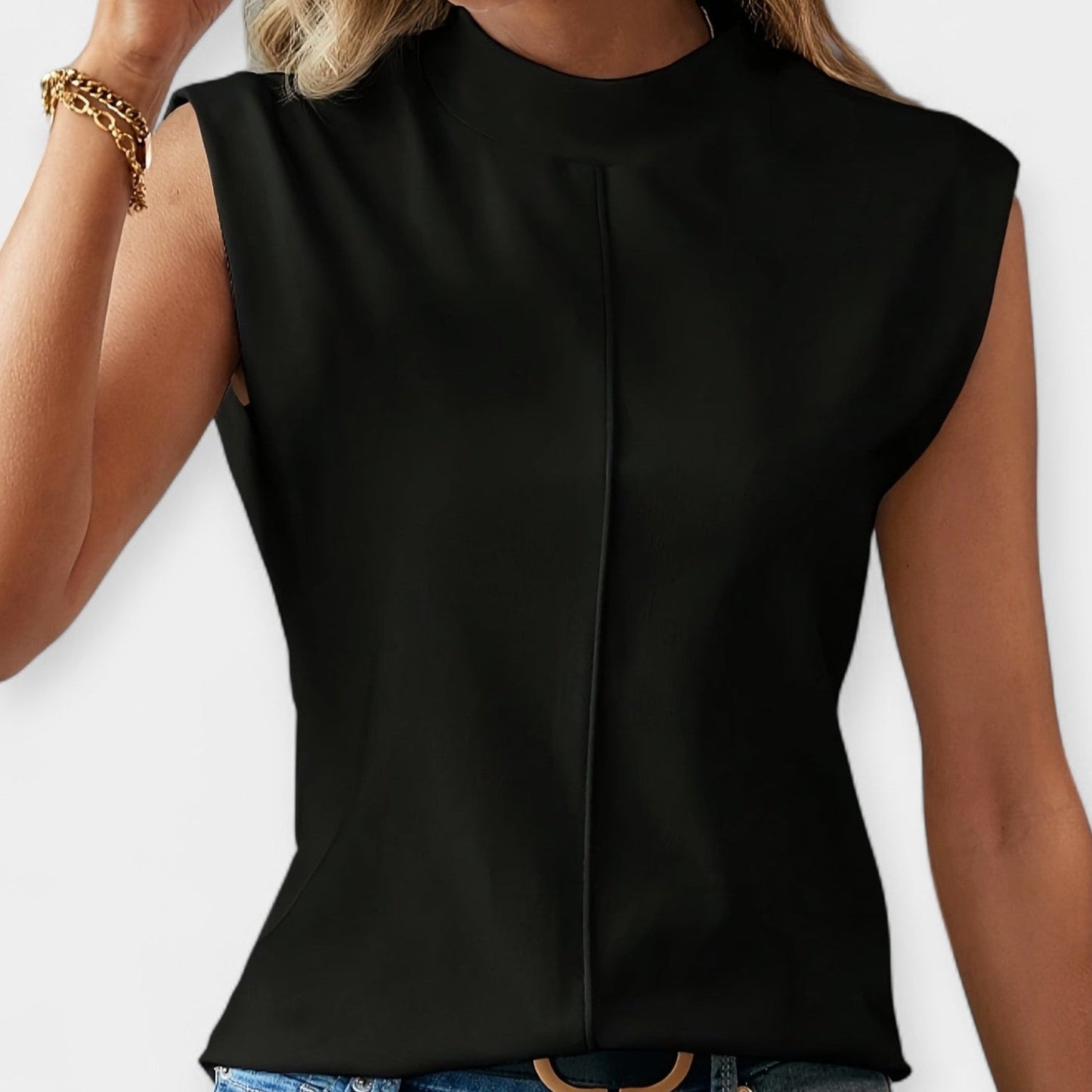 Moira Women’s Sleeveless Blouse – Silky Stand-Up Collar Top