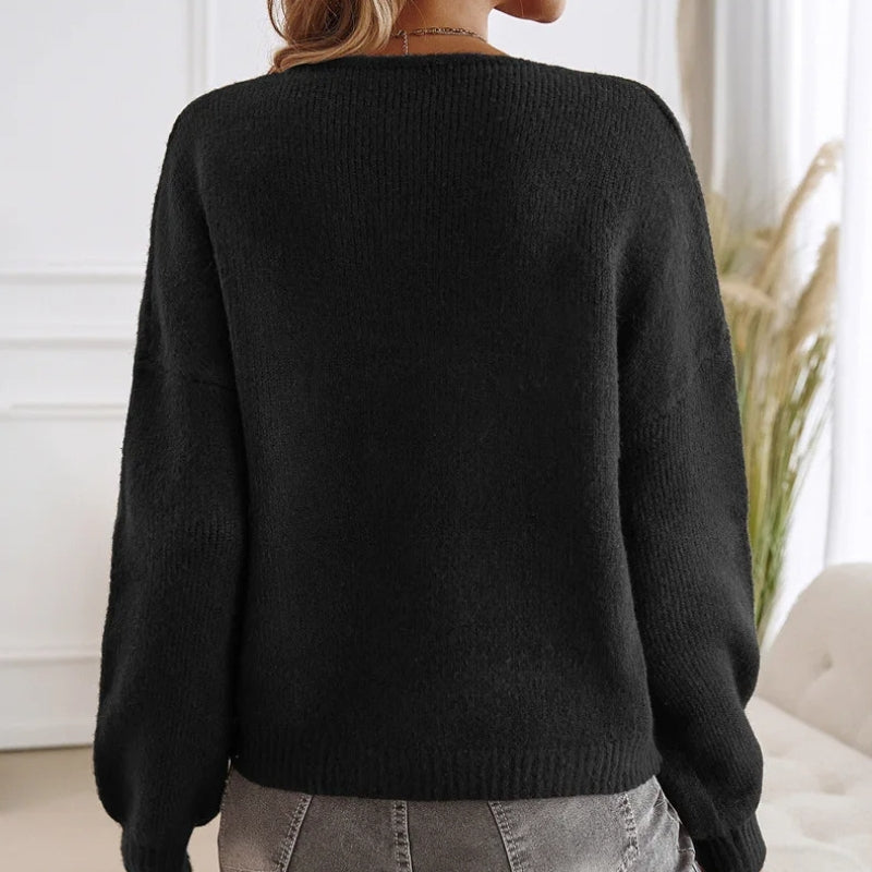 Amira Women’s Knit Sweater – Cotton Blend with Lace-Up Detail & Relaxed Fit