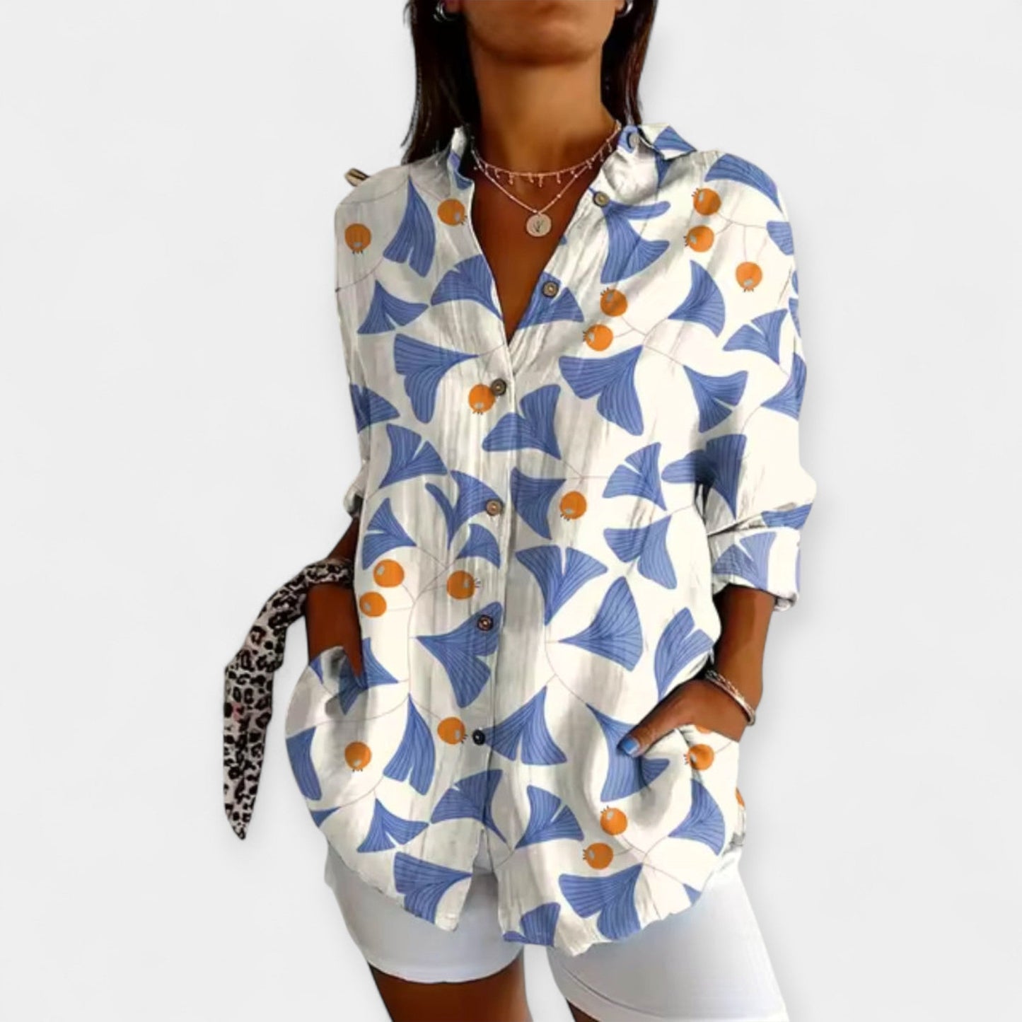 Rhian Women’s Button-Up Blouse – Lightweight Floral Design for Spring
