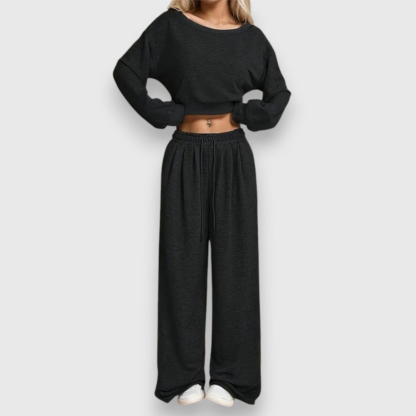 Natalie Women’s Off Shoulder Co-Ord Set – Cropped Top & Wide-Leg Pants