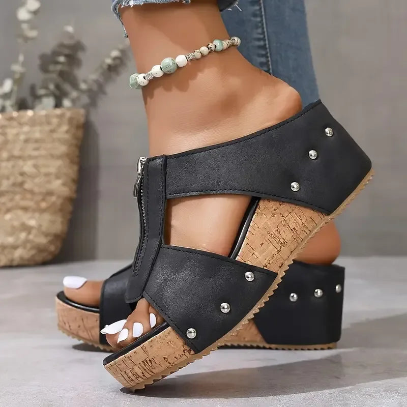 Zainab Women’s Orthopaedic Sandals – Faux Leather Slip-On with Wide Toe Comfort