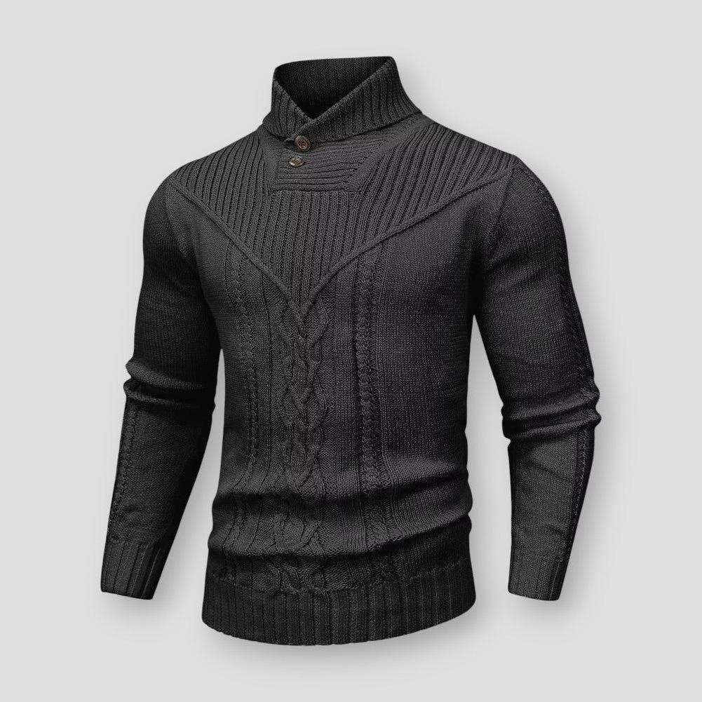 Rafael Cable Knit Sweater – Button Neck Pullover with Structured Ribbed Detail