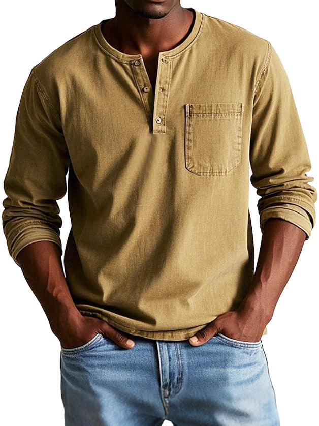 Harry Men’s Long Sleeve Shirt – Soft Breathable Polyester Henley