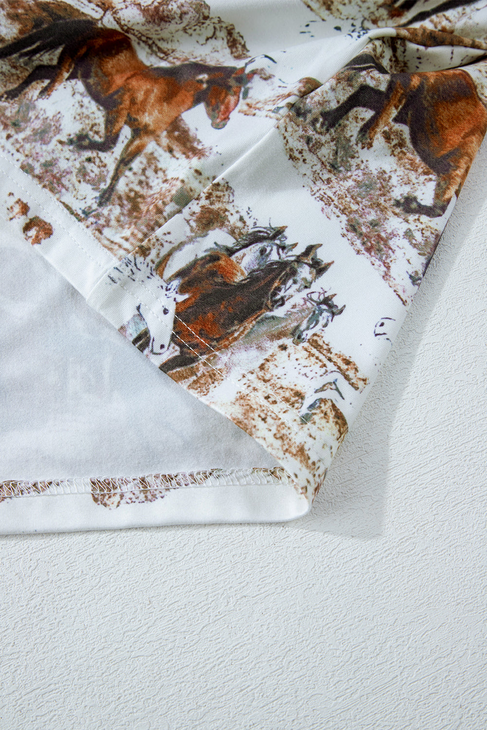 Stylish Brown High Neck Top with Western Horse Print