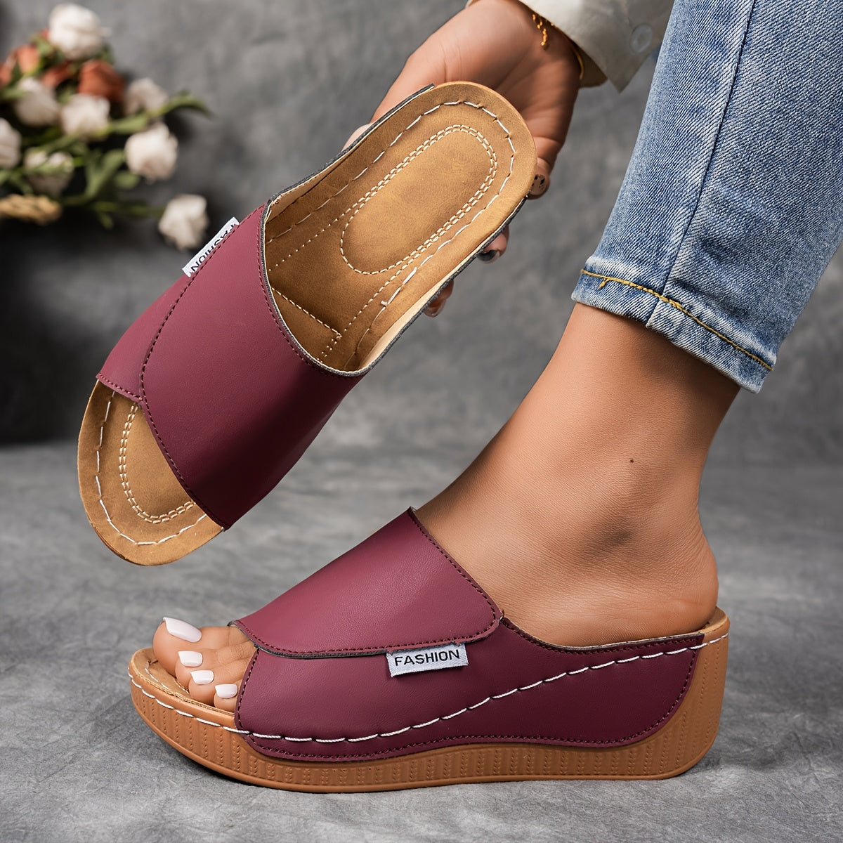Sakura Women’s Wedge Sandals – Cushioned Slip-On Design with Arch Support