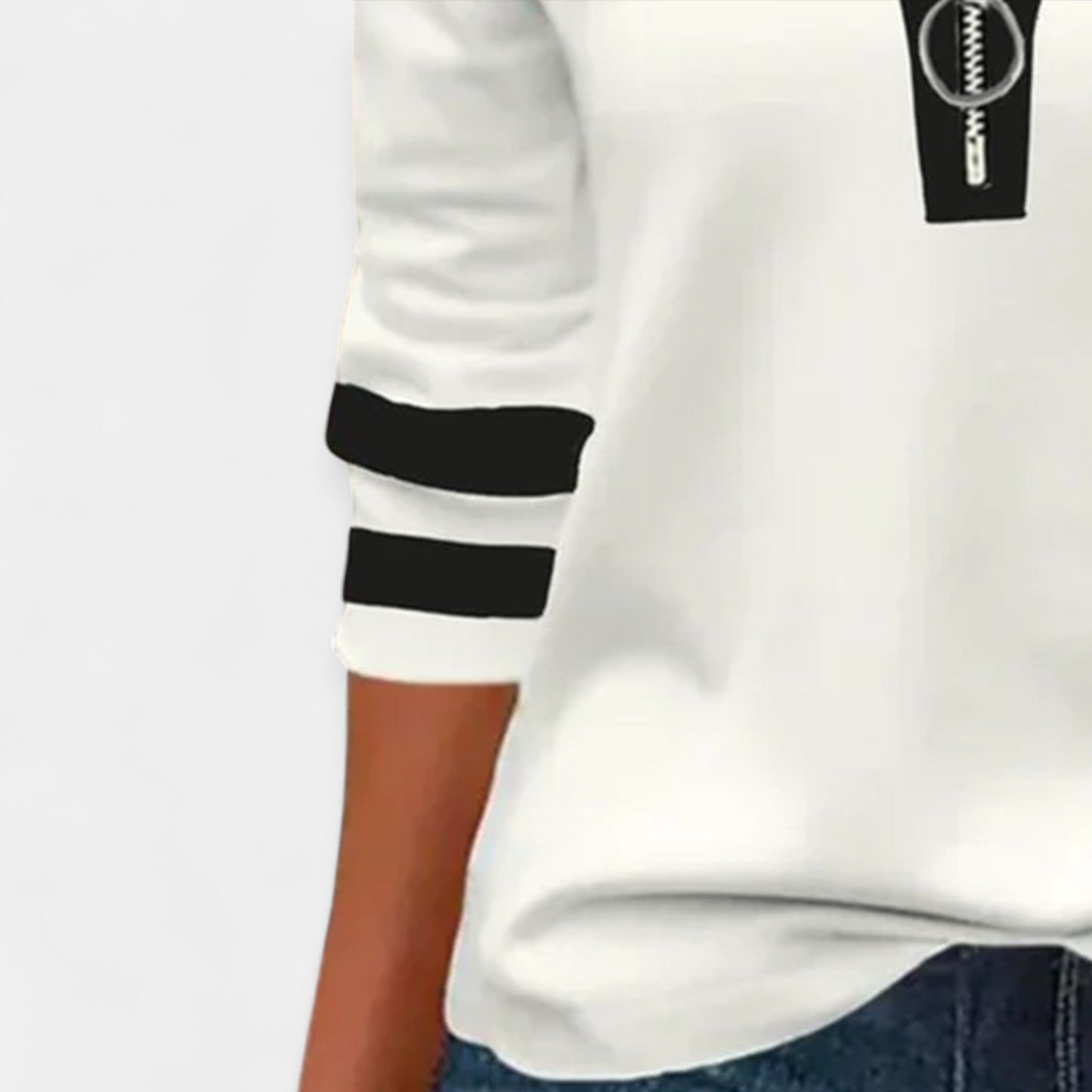 Cecilia Women’s Long Sleeve Blouse – Zip-Up V-Neck with Colour Block Design