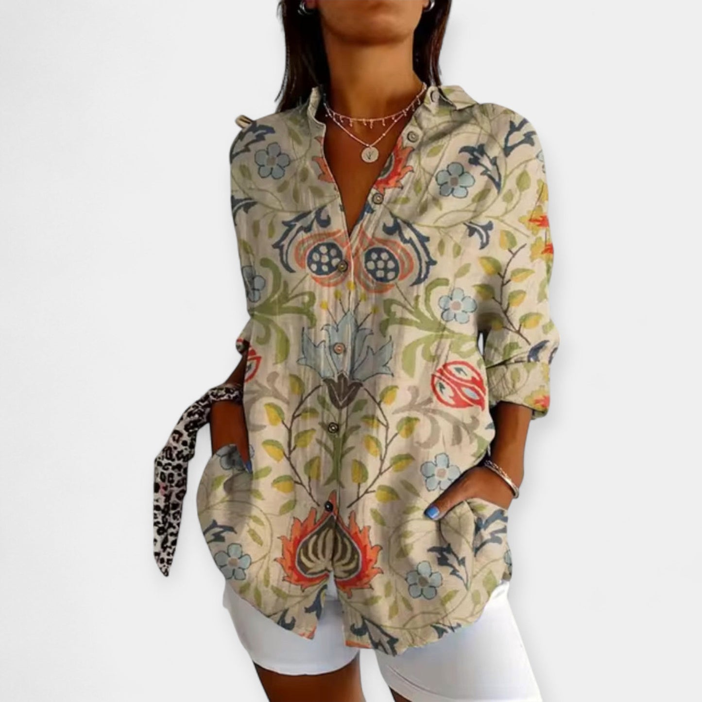 Rhian Women’s Button-Up Blouse – Lightweight Floral Design for Spring