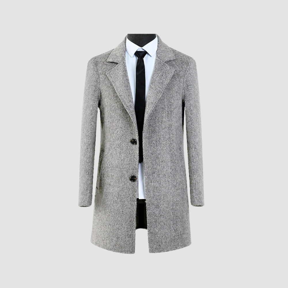 Mavrick Men’s Wool Coat – Mid-Length Cashmere Blend with Slim Fit Warmth