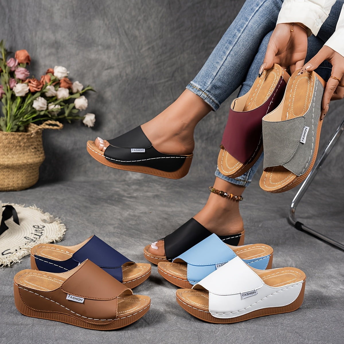 Sakura Women’s Wedge Sandals – Cushioned Slip-On Design with Arch Support