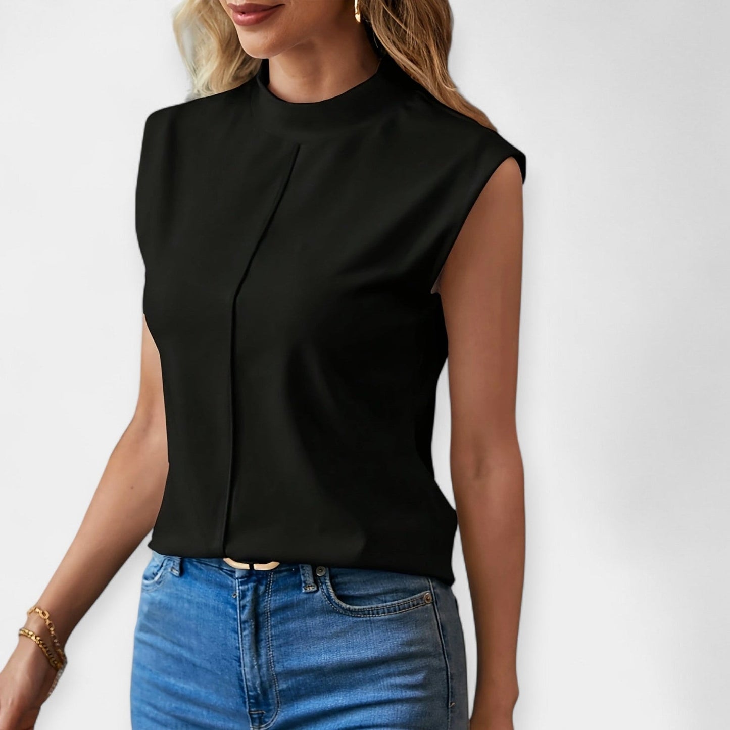 Moira Women’s Sleeveless Blouse – Silky Stand-Up Collar Top