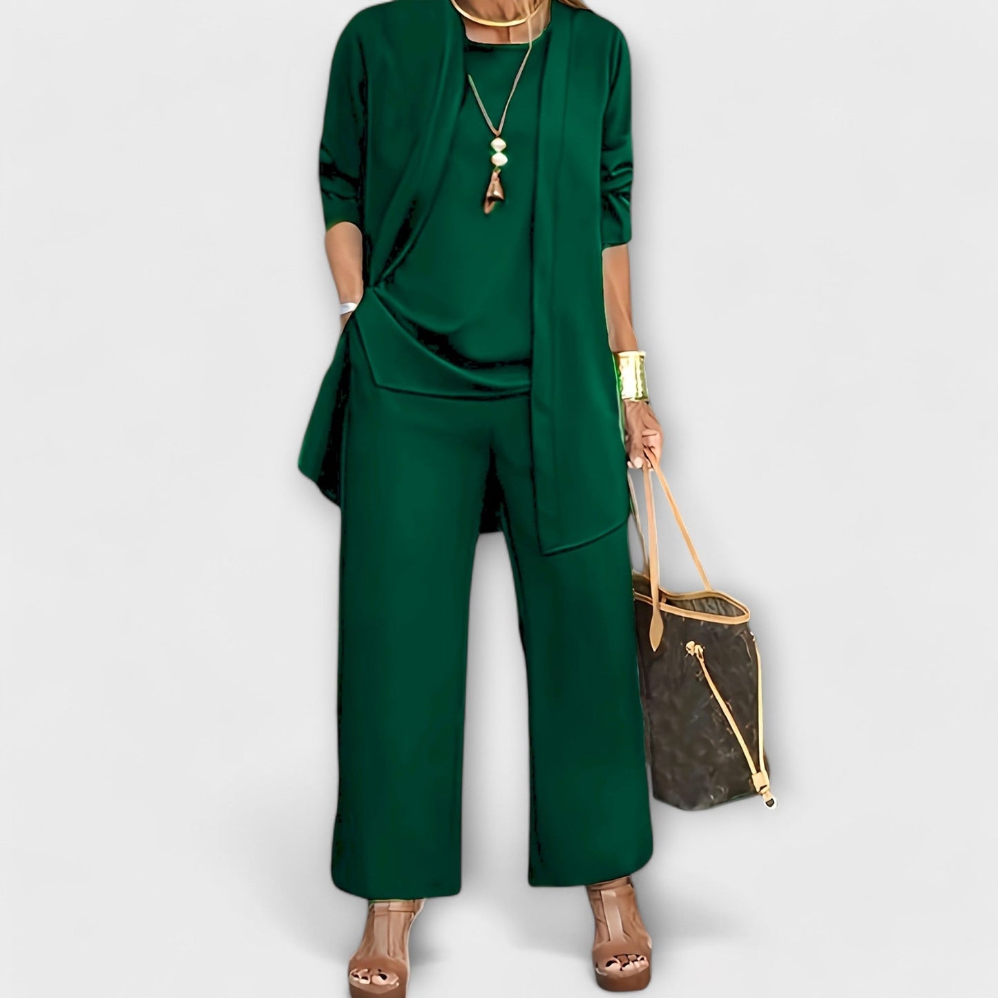 Zinnia Women’s Lounge Set – Soft Knit Cardigan, Top and Trousers