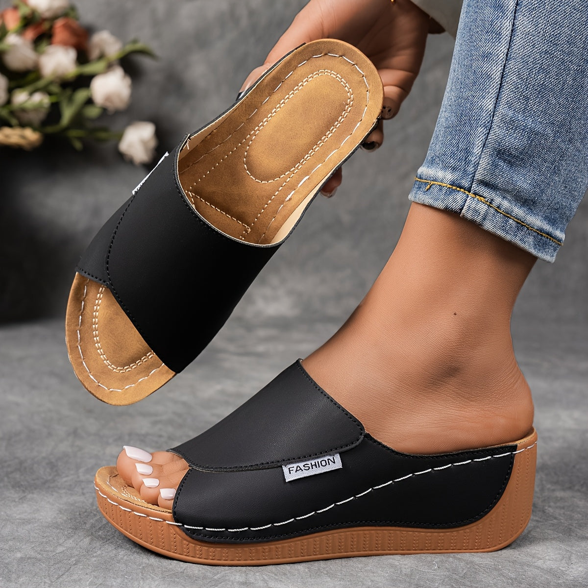 Sakura Women’s Wedge Sandals – Cushioned Slip-On Design with Arch Support