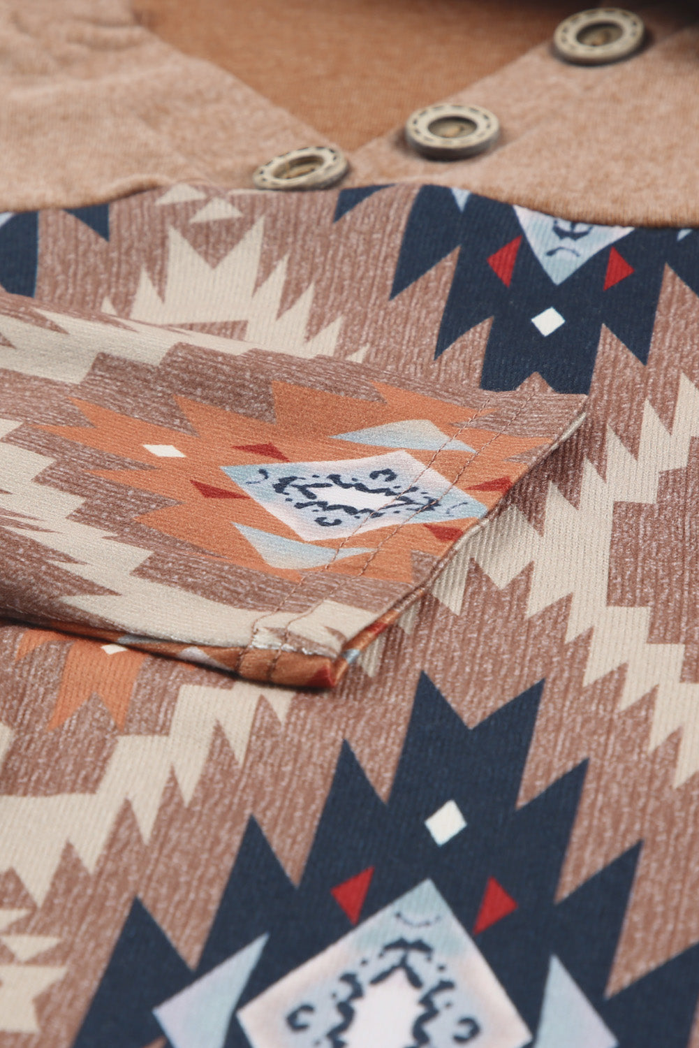 Stylish Brown V-Neck Western Top with Aztec Print