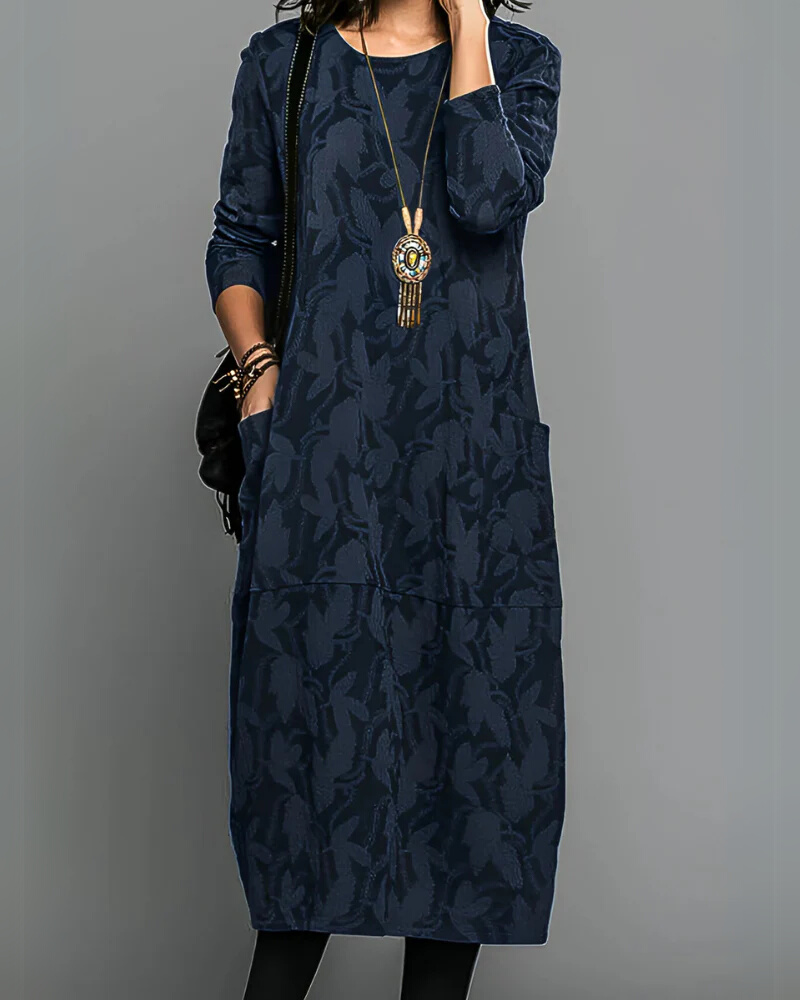 Elira Elegant Maxi Dress – Long Sleeve Winter Fit with Side Pockets