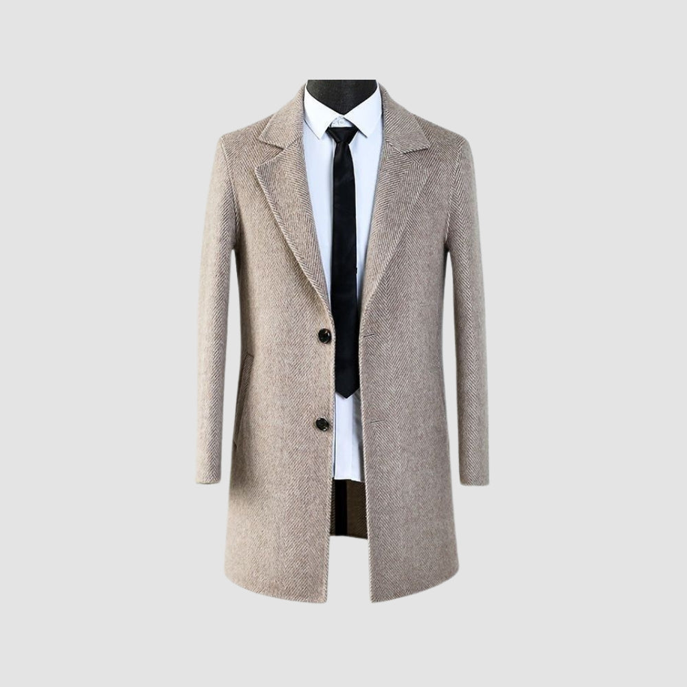 Mavrick Men’s Wool Coat – Mid-Length Cashmere Blend with Slim Fit Warmth