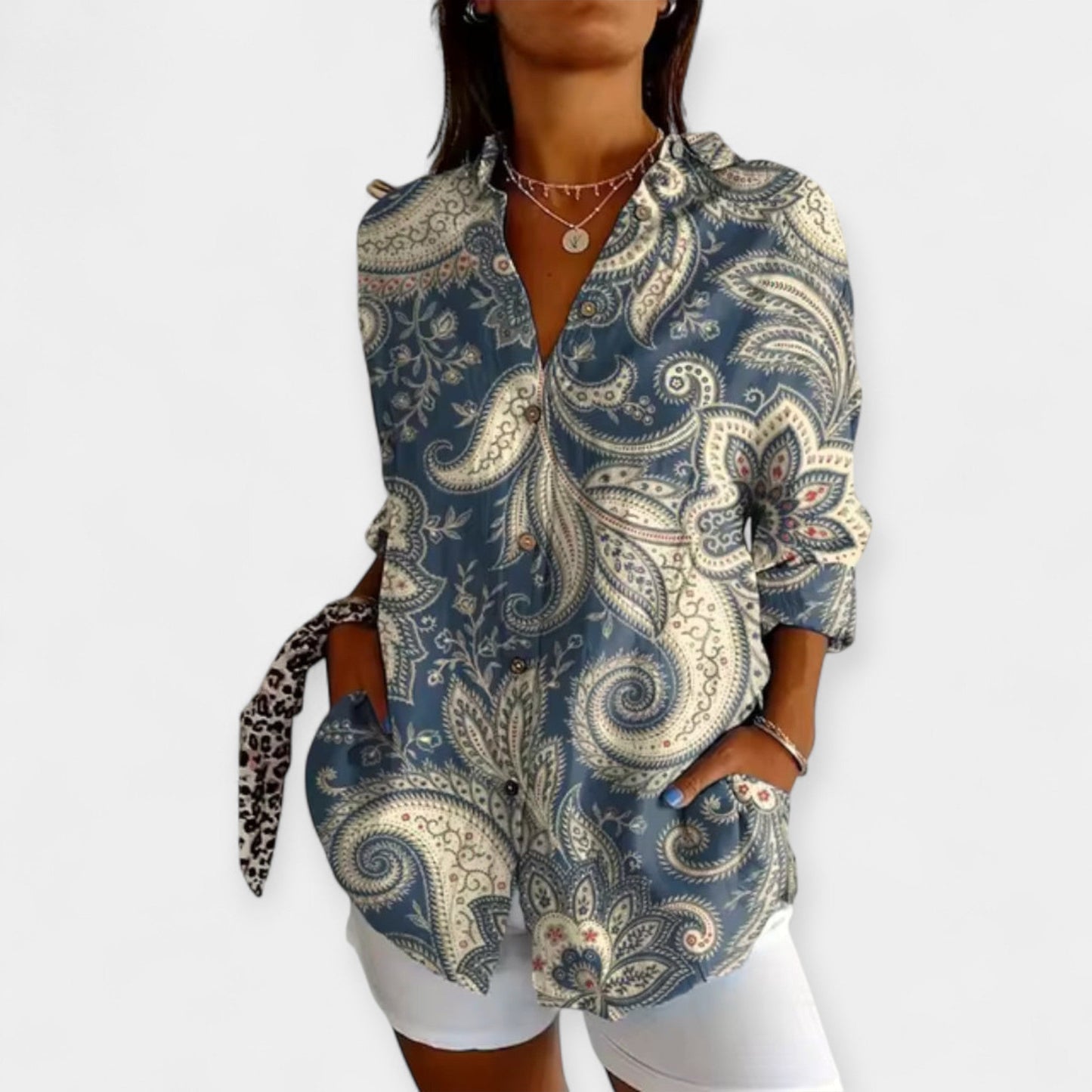 Rhian Women’s Button-Up Blouse – Lightweight Floral Design for Spring