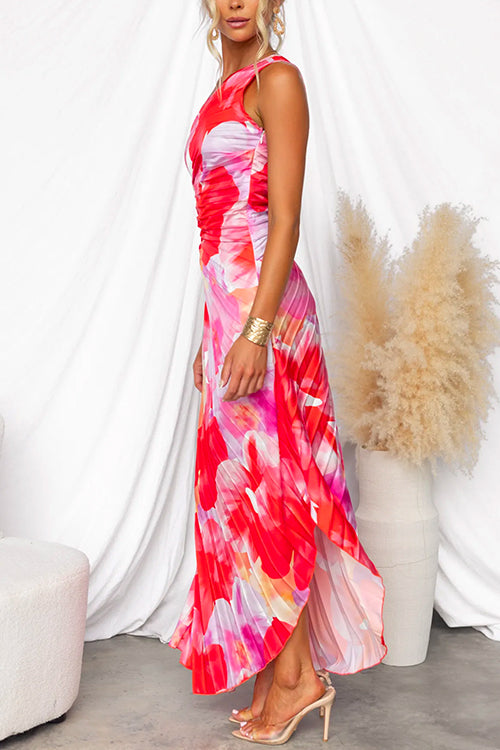 Serena One-Shoulder Maxi Dress – Pleated Detail & Asymmetric Hem