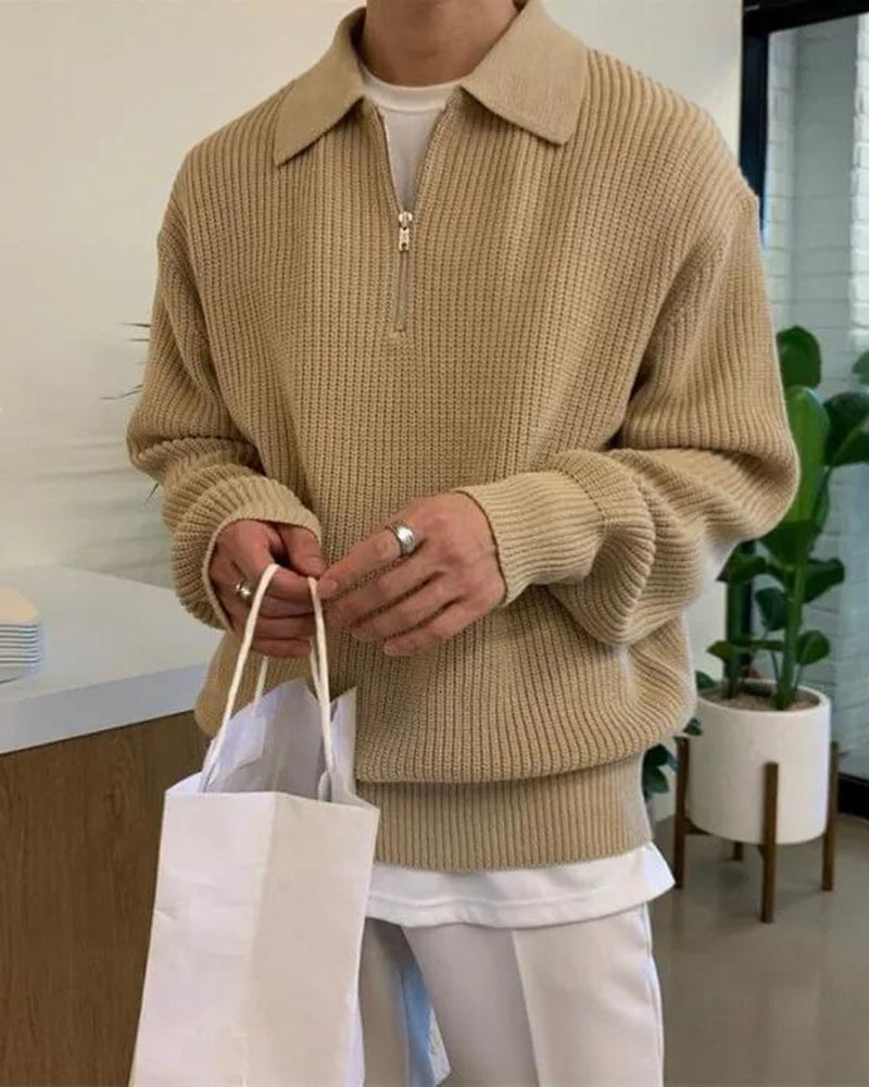 Brandon Half Zip Sweater – Soft Knit Turn-Down Collar Pullover for Versatile Layering