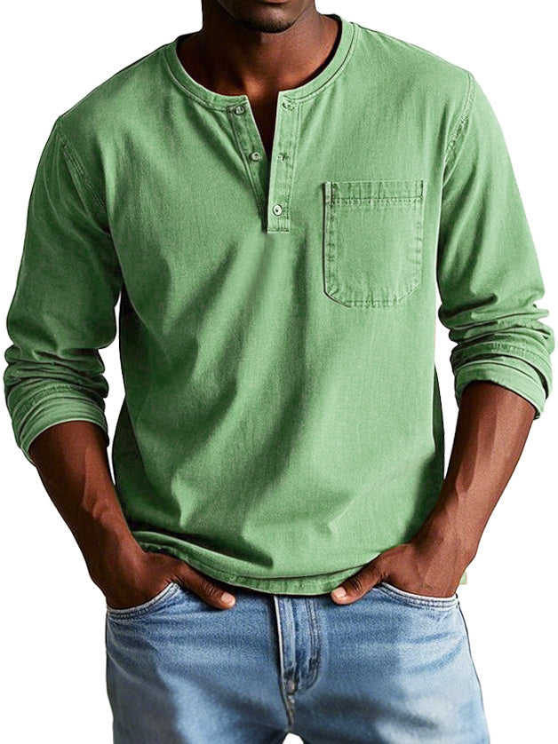 Harry Men’s Long Sleeve Shirt – Soft Breathable Polyester Henley