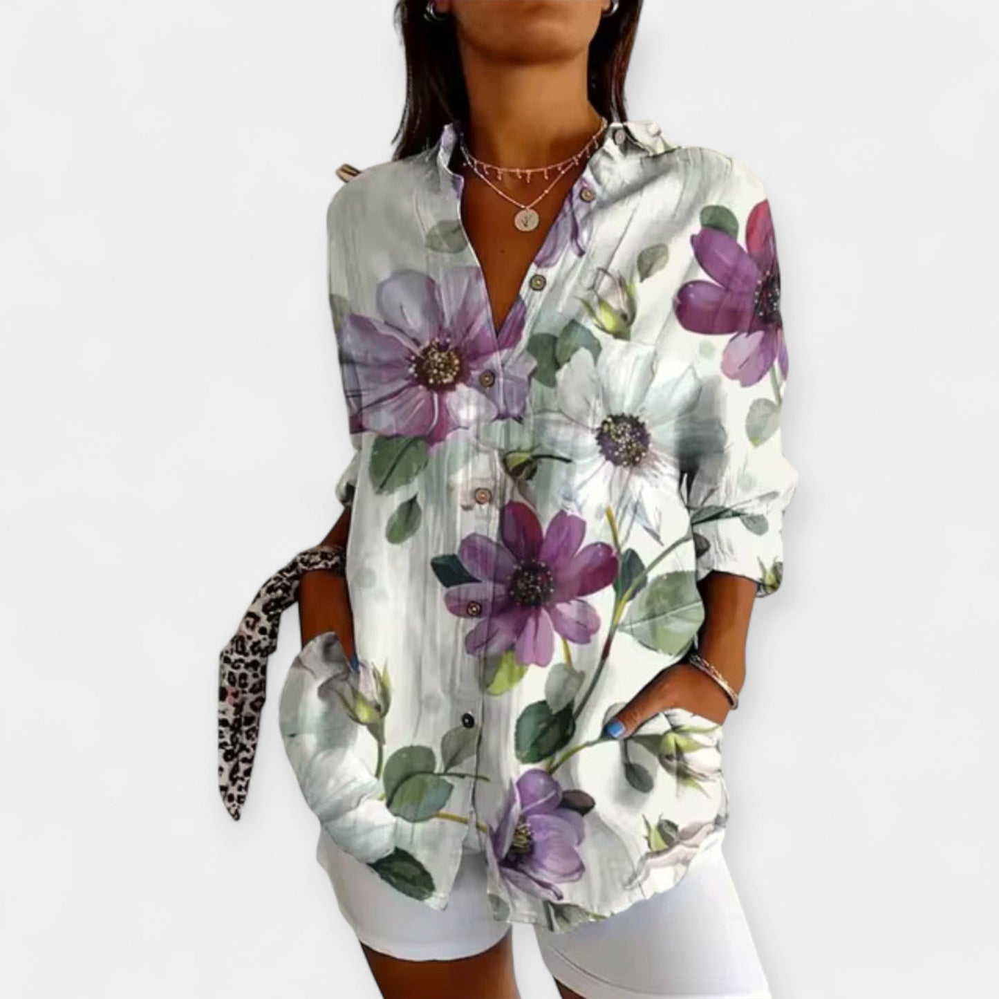 Rhian Women’s Button-Up Blouse – Lightweight Floral Design for Spring