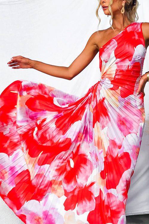 Serena One-Shoulder Maxi Dress – Pleated Detail & Asymmetric Hem
