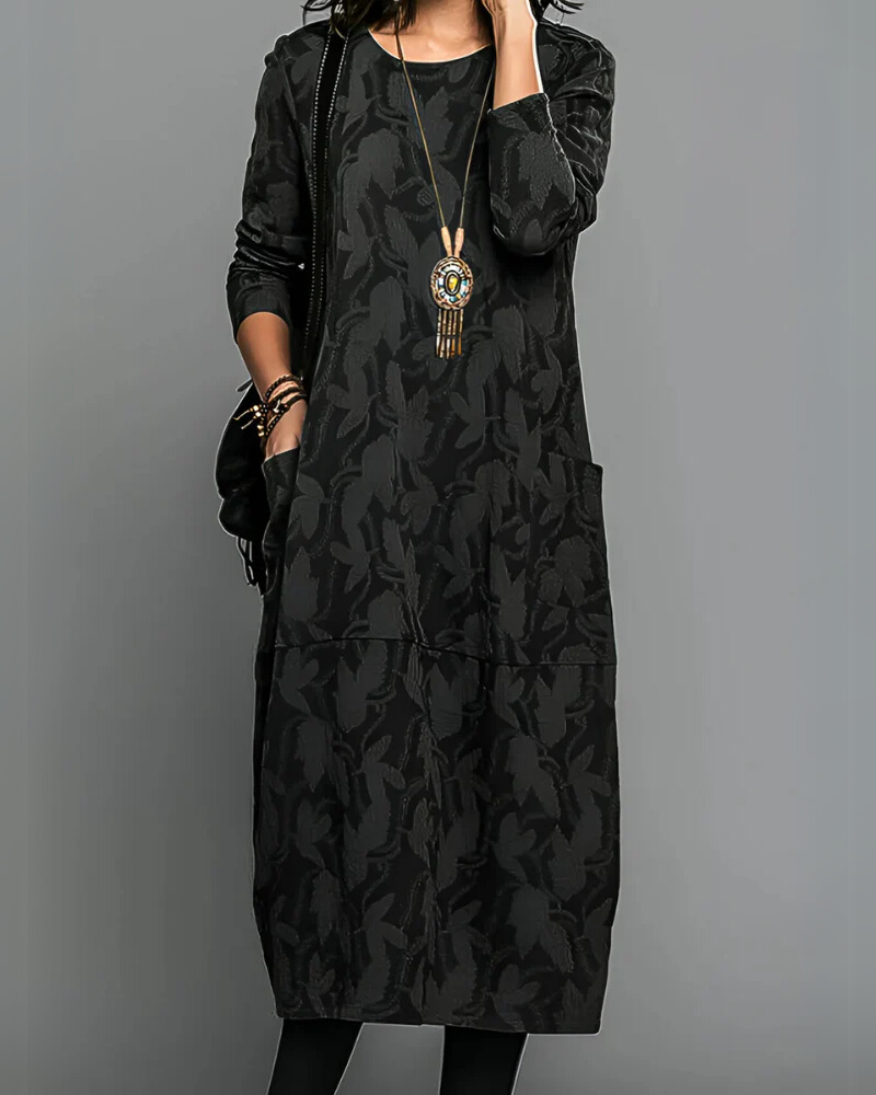 Elira Elegant Maxi Dress – Long Sleeve Winter Fit with Side Pockets