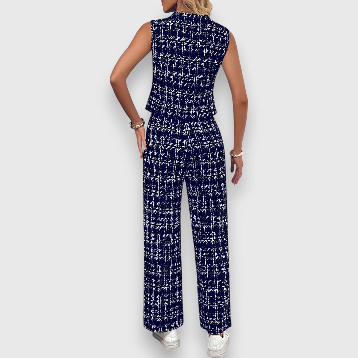 Priah Women’s Lounge Set – Checked Two-Piece with V-Neck Top & Pants