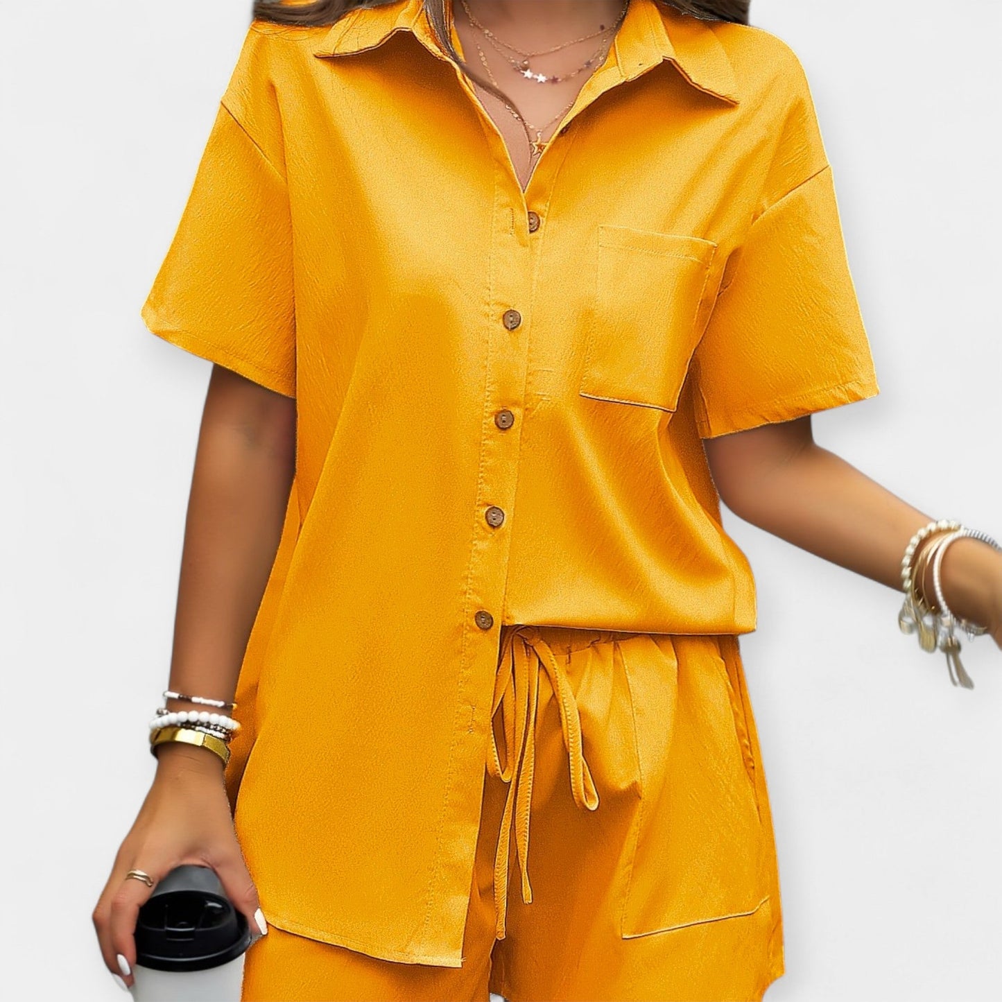 Aurelia Women’s Shirt & Shorts Set – Soft Cotton with Relaxed Fit