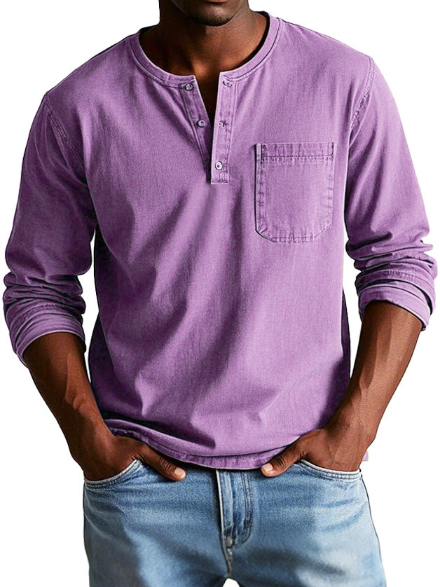 Harry Men’s Long Sleeve Shirt – Soft Breathable Polyester Henley