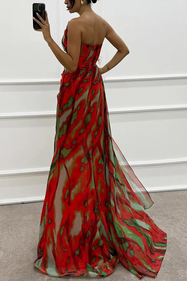 Sierra One-Shoulder Maxi Dress – Bold Print with Side Slit for Summer Events