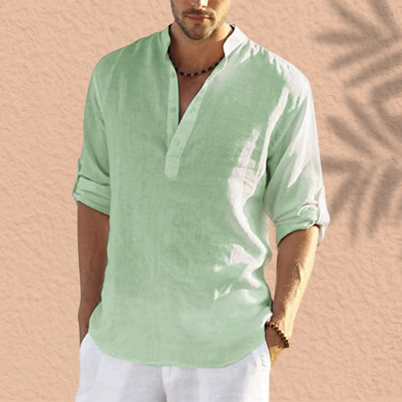 Bensar Relaxed Men's Linen Shirt – Lightweight Breathable Long Sleeve Top