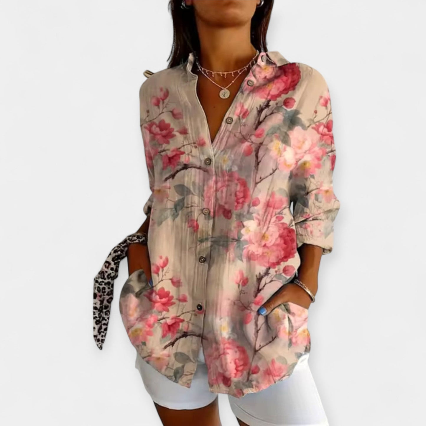Rhian Women’s Button-Up Blouse – Lightweight Floral Design for Spring