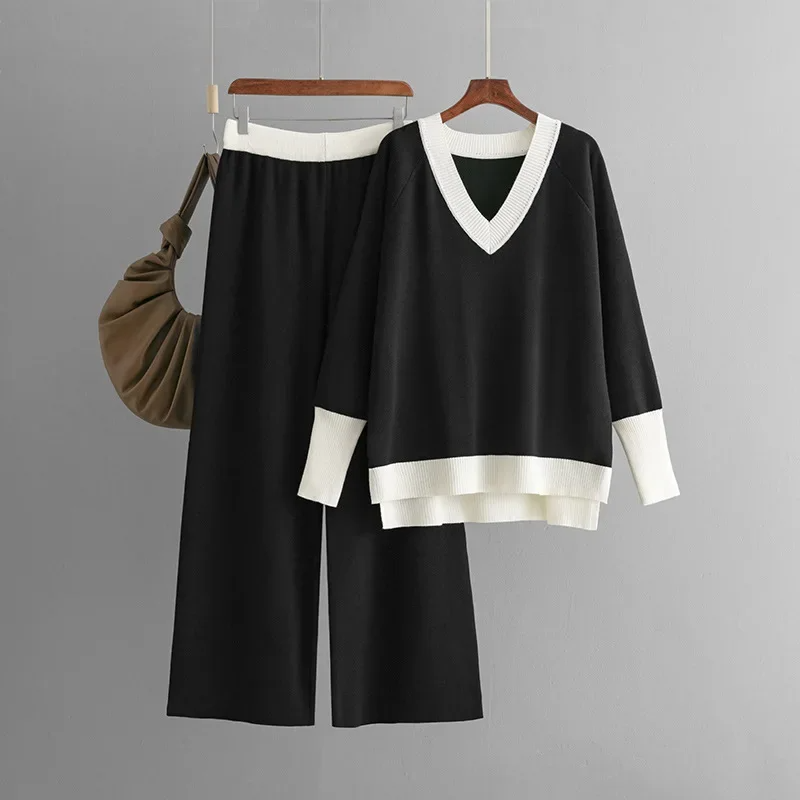 Savina Knit Lounge Set – Heavyweight Knit with Wide-Leg Pants